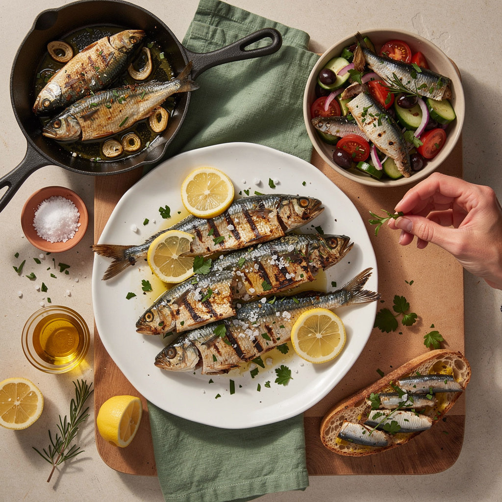 Mike's Sardines pan-fried fresh sardines with garlic, lemon, and herbs ready to serve