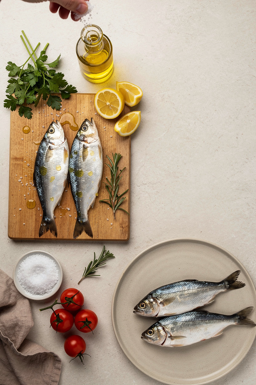 Fresh sardines in kitchen setting - Mike's Sardines specialty seafood retail